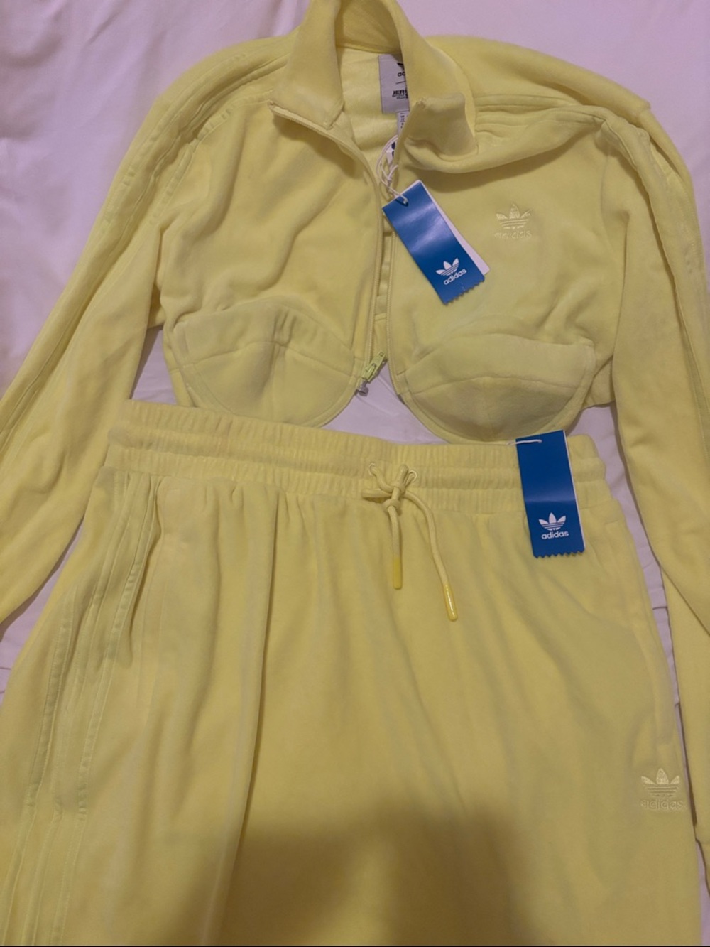 Adidas Jeremy Scott neon Cropped Zip Bra Jacket and Matching Skirt Set - Picture 5 of 16